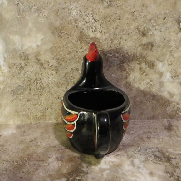 Vintage Creamer And Sugar Rooster Design Black With Red Japan - Picture 4 of 8